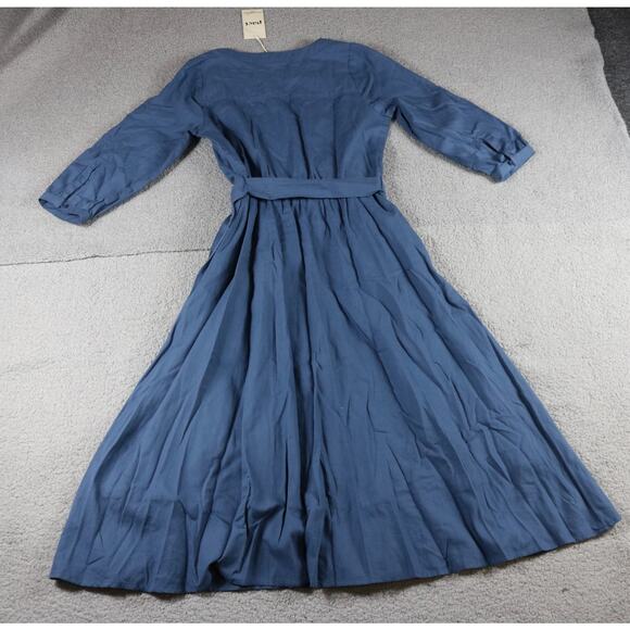 New Pact Dress Medium Blue Organic Cotton Sunset Lightweight Belted Midi Sample - Picture 3 of 15